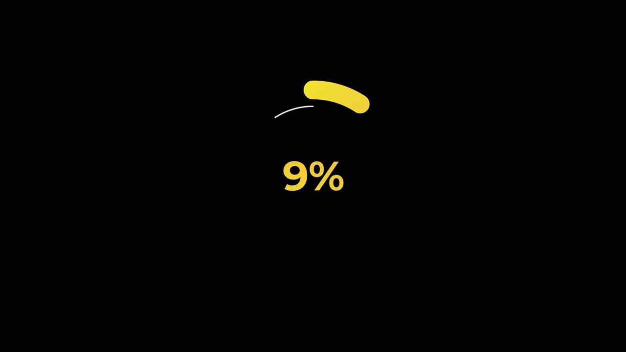 Circle percentage Loading Transfer Download Animation 0-10% in Yellow science effect.