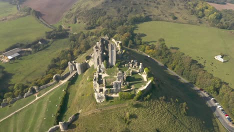 aerial view of a ruined medieval castle