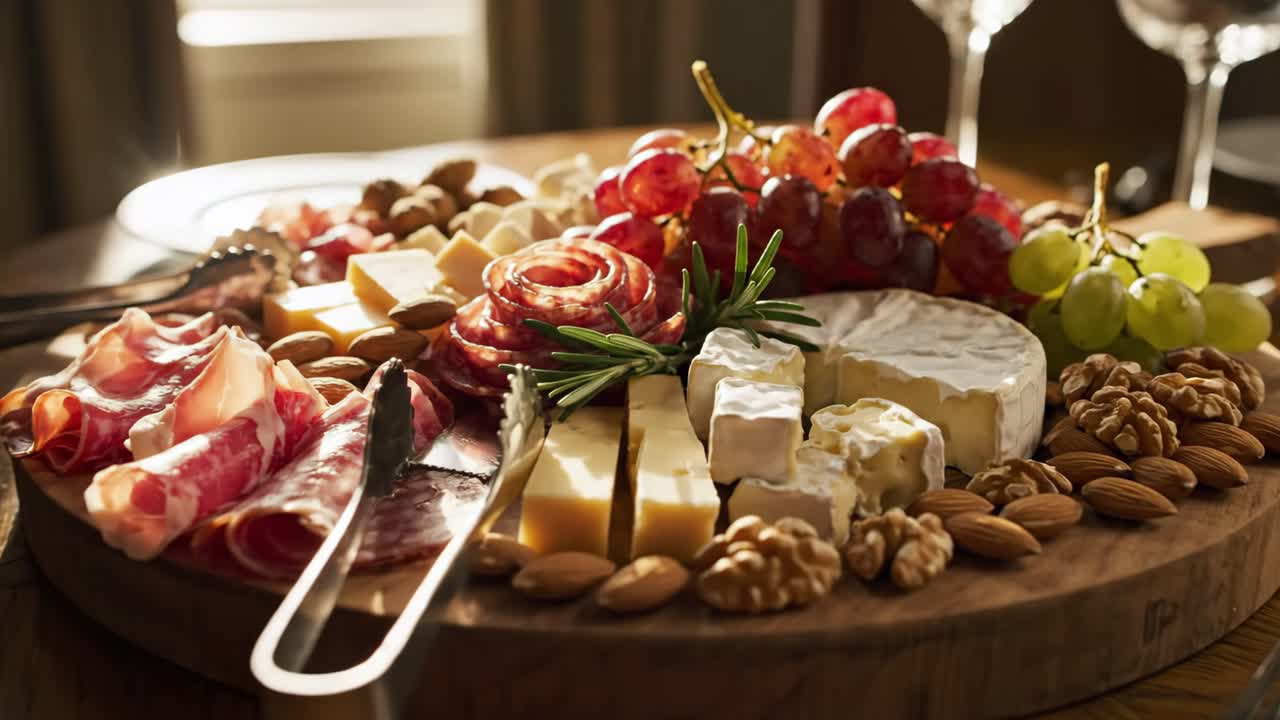 Charcuterie Board with Cheese, Meats, Grapes, and Nuts