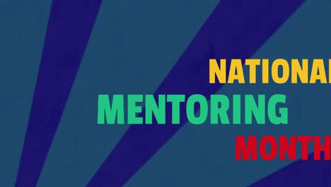 Animation-of-national-mentoring-month-text-over-stripes-on-blue-background