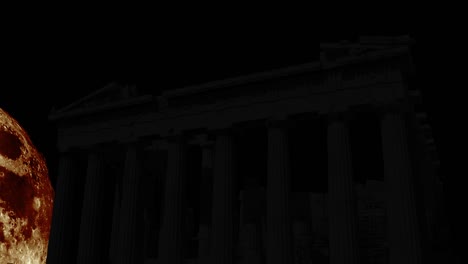 silhouettes of the parthenon with giant moon
