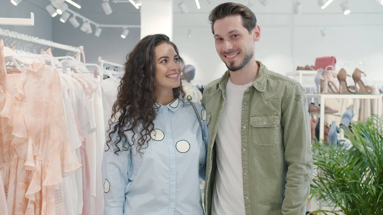 Coppia che fa shopping in un negozio di moda