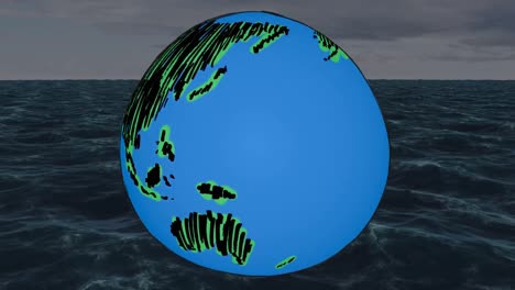 animation of globe spinning over seascape