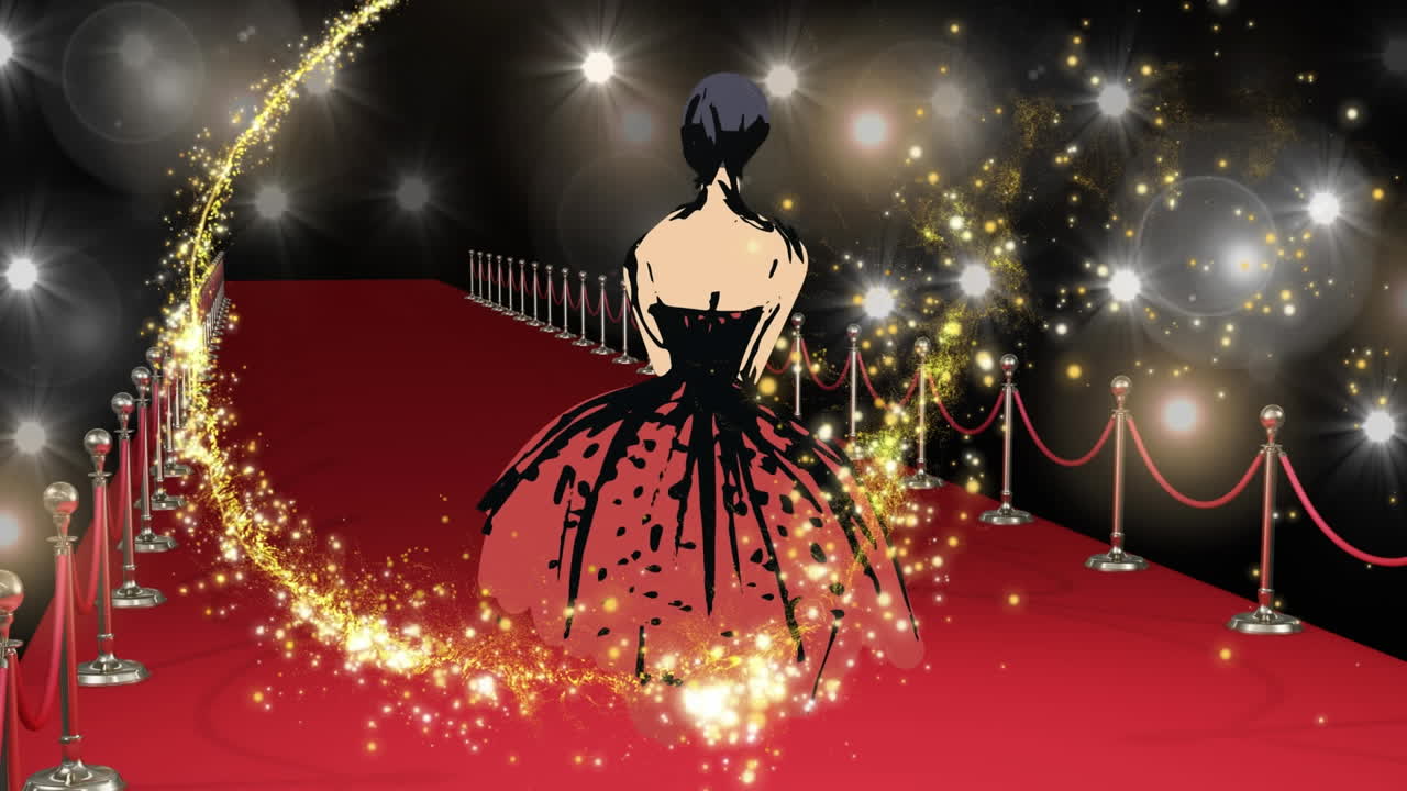 Animation of fashion drawing of model on red carpet
