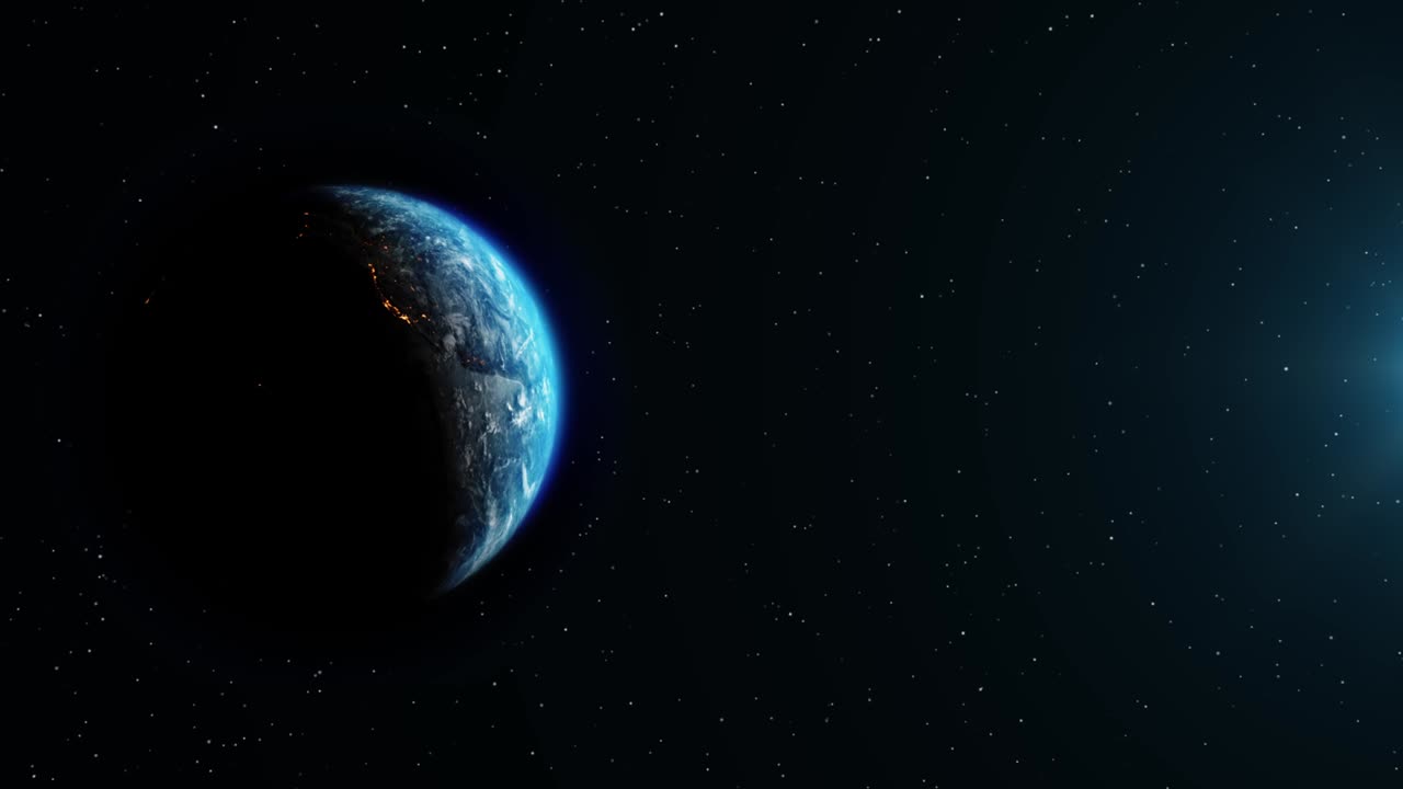 Beautiful Planet Rotating Earth from space Star Sunrise Loop Animation.