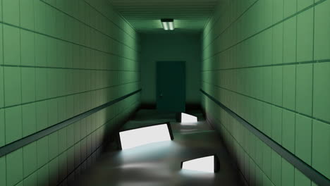 Flooded Green Corridor with TVs