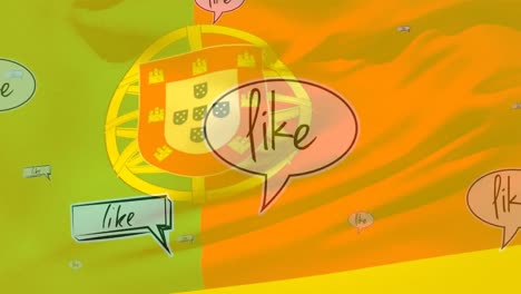 Animation-of-flag-of-portugal-blowing-over-like-text-in-speech-bubbles