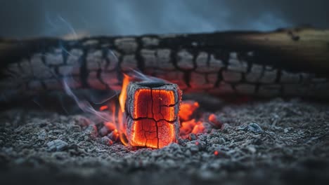 captivating ember: a close-up of a glowing log captured from the beginning to the end of its fiery transformation in the hearth