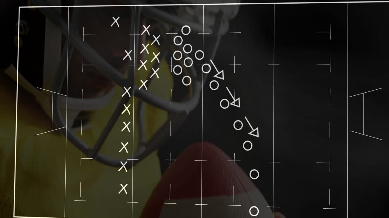 축구 전략 다이어그램 애니메이션은 공을 들고 있는 선수의 클로즈업입니다.