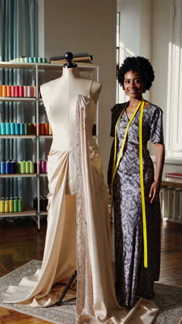 fashion designer with her latest creation