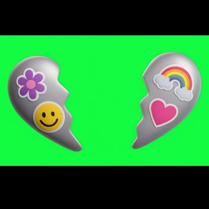 Animated Broken Heart Emoji with Stickers Separating and Rejoining