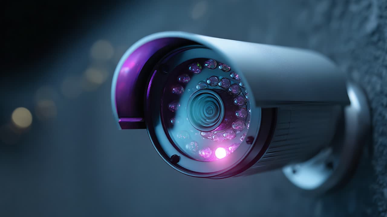 A Modern Surveillance Camera with Enhanced Night Vision: Innovative Design Featuring Unique LED Lighting for Clearer Footage in Low-Light Conditions