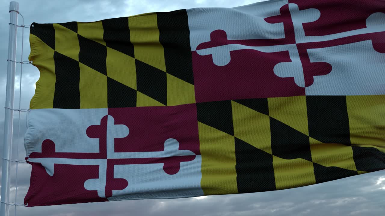 estados unidos y maryland bandera mixta ondeando en el viento. maryland y estados unidos bandera en el mástil