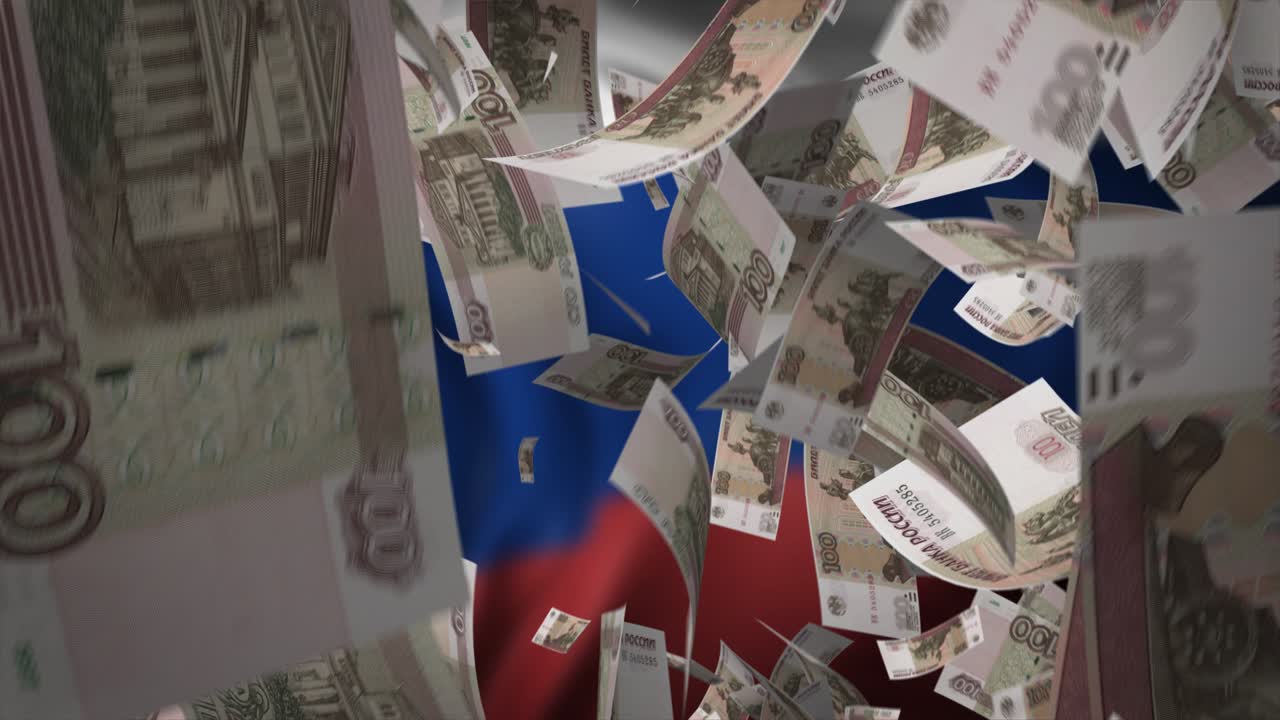 rublos russos caindo do céu.