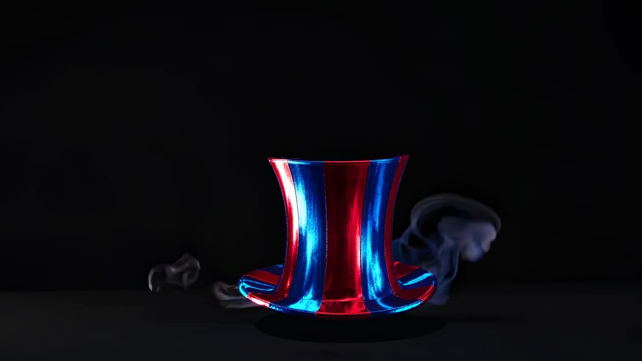 sombrero rojo y azul con humo