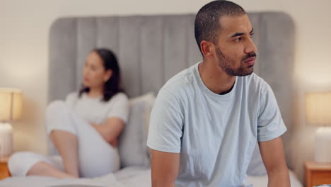 Man,-thinking-or-frustrated-couple-in-bedroom