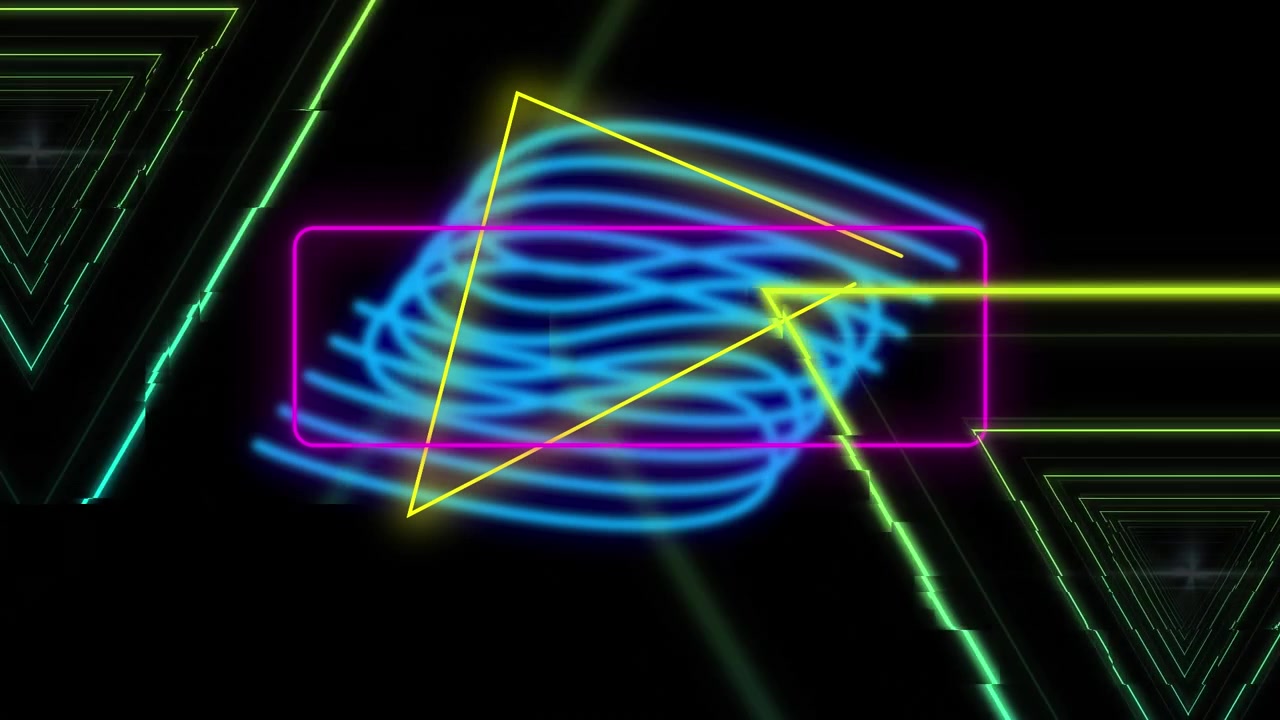 Koyu arka plan üzerinde renkli neon şekillerin animasyonu