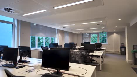 modern open space office with nobody working representing the new normal of working from home