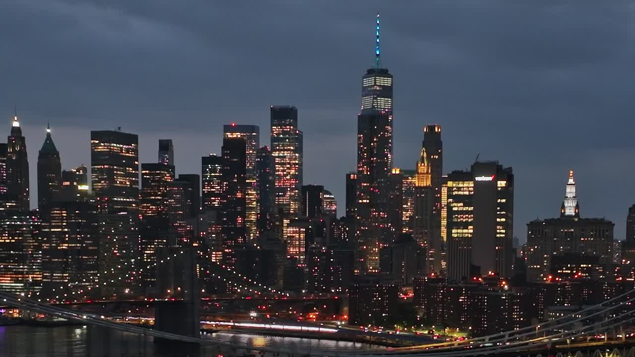 Stunning aerial view of New York City skyline at twilight