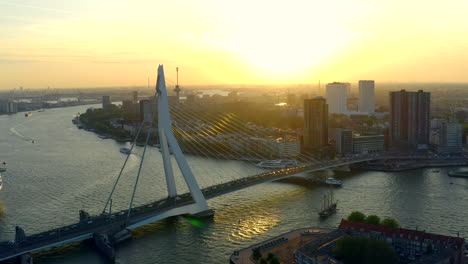 parallax shoot of rotterdam heart - erasmusbrug bridge and city center in background