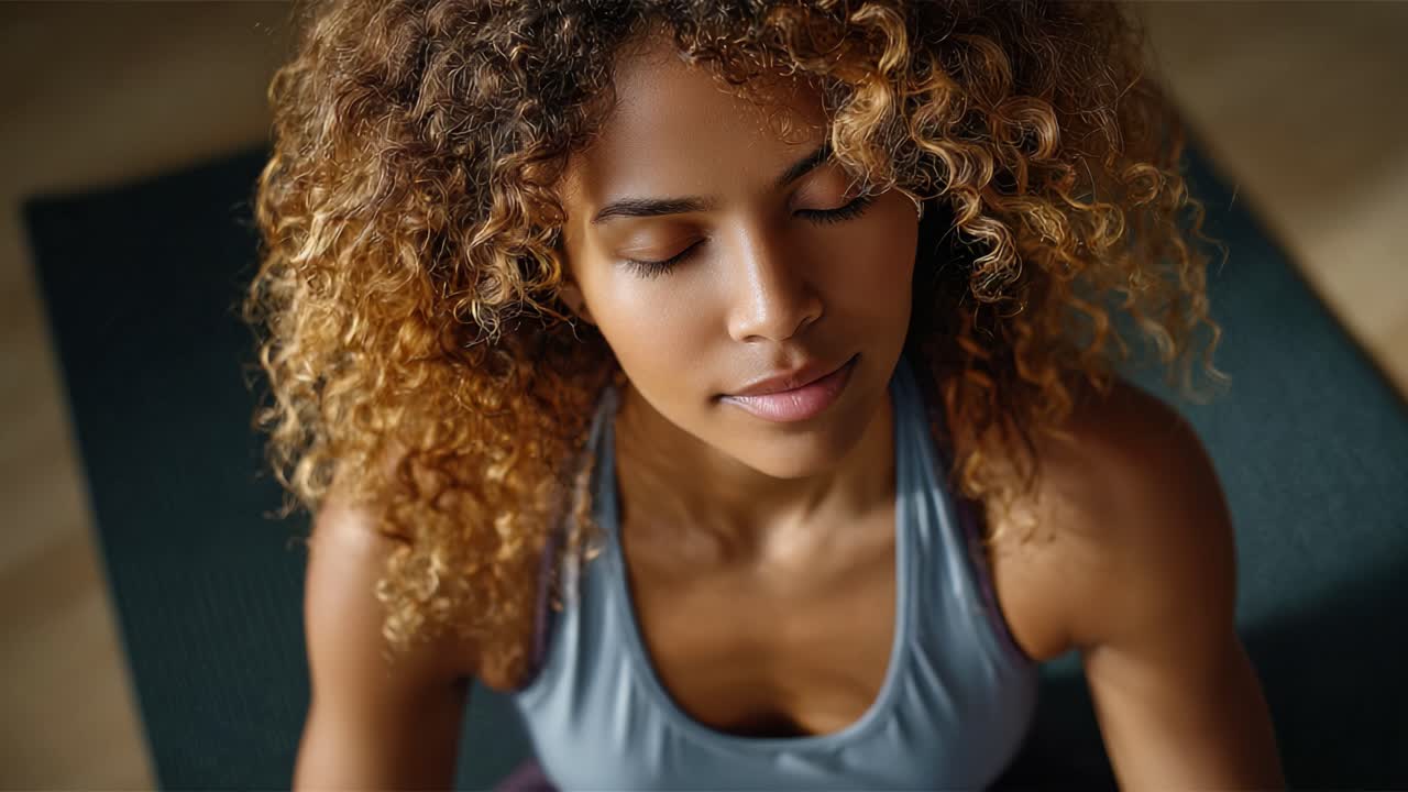 Meditation and Mindfulness: A Young Woman Engaging in Deep Relaxation and Inner Peace on a Yoga Mat, Emphasizing Stillness and Balance Through Her Practice