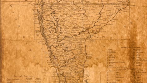 antique map of india and sri lanka with colonial territories