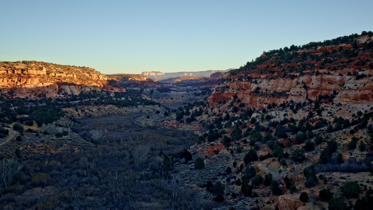 Aerial perspective of the Canyonlands near Kanab, Utah, with dawn’s light casting long shadows.