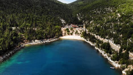 beautiful paradise of foki beach in the ionian islands greece - aerial shot