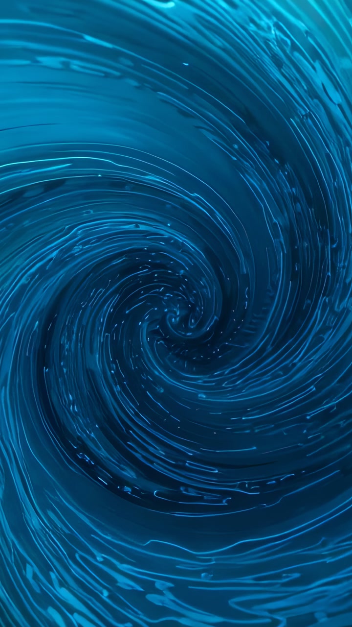 On play, blue-teal spiral vortex rotating slowly streaks elongating flecks drifting inward for loop