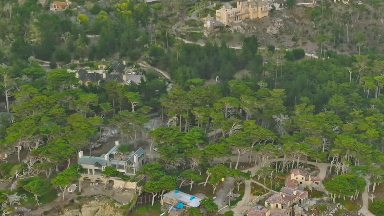 Kaliforniya, ABD'de kıyı evlerinin ve yeşil ağaçların yukarıdan görünümü