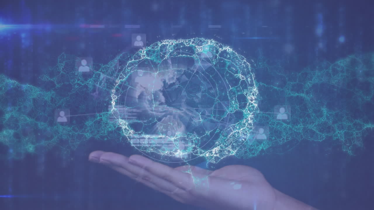 animación de la red de conexiones con el cerebro humano y el adn girando