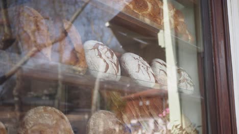 freshly baked bread in a bakery window display