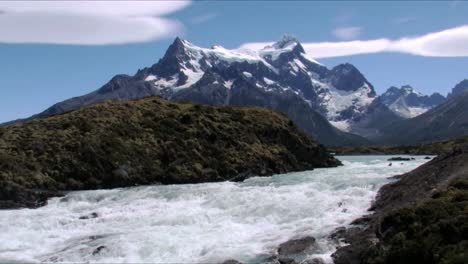 the paine river and the cuernos del paine in the background in patagonia, chile