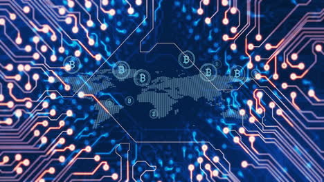 animación de la red de conexiones con bitcoins en el mapa del mundo
