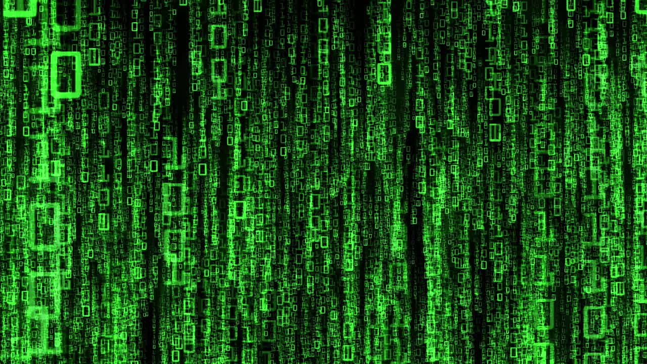 Falling green binary numbers representing computer code