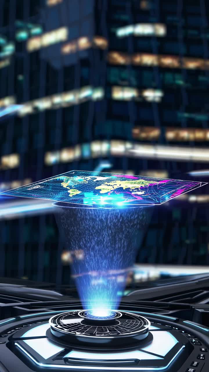 Futuristic cityscape with neon-lit skyscrapers, captured from a high-angle view, resembling a sci-fi