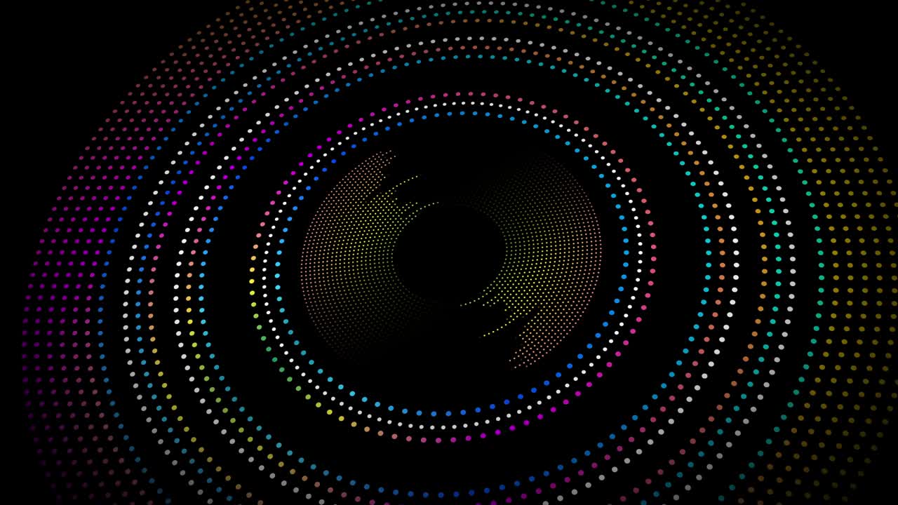 Cerchi di punti colorati su sfondo nero in video 4k