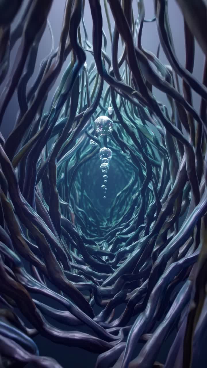 Underwater scene with flowing seaweed and bubbles creating a mesmerizing visual journey