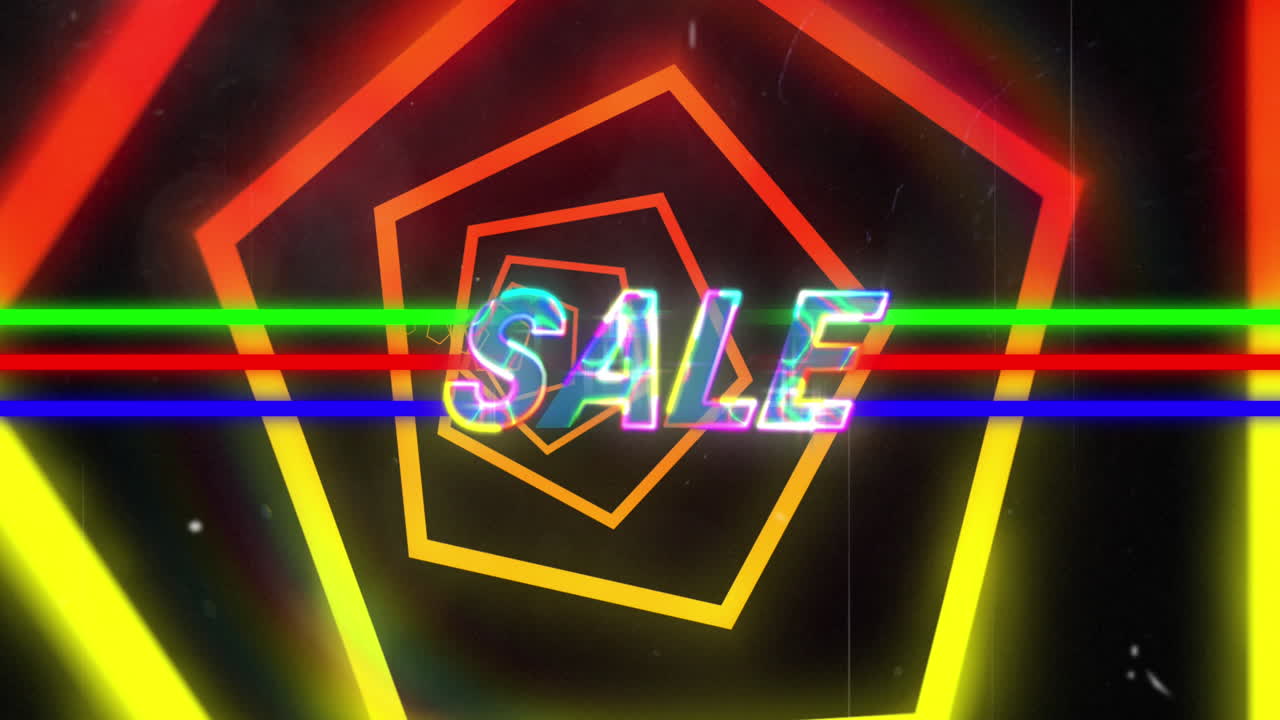 검은 바탕에 사케와 네온 육각형의 애니메이션