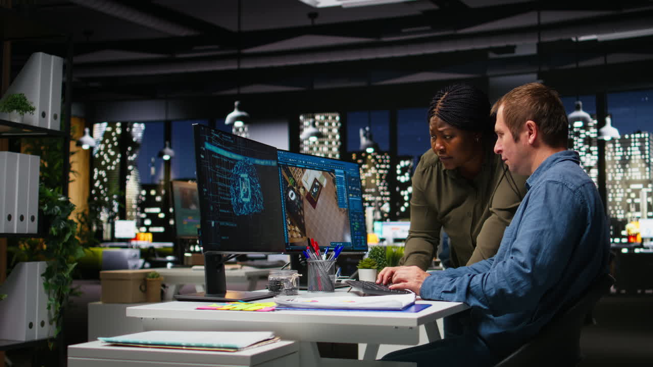 Diverse team of engineers using artificial intelligence to design a floor plan