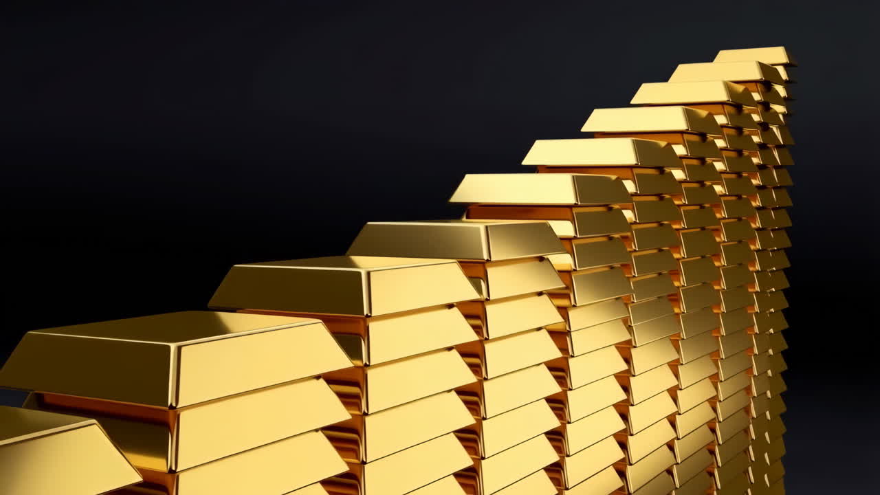 Gold Bars Stacked in an Ascending Curve