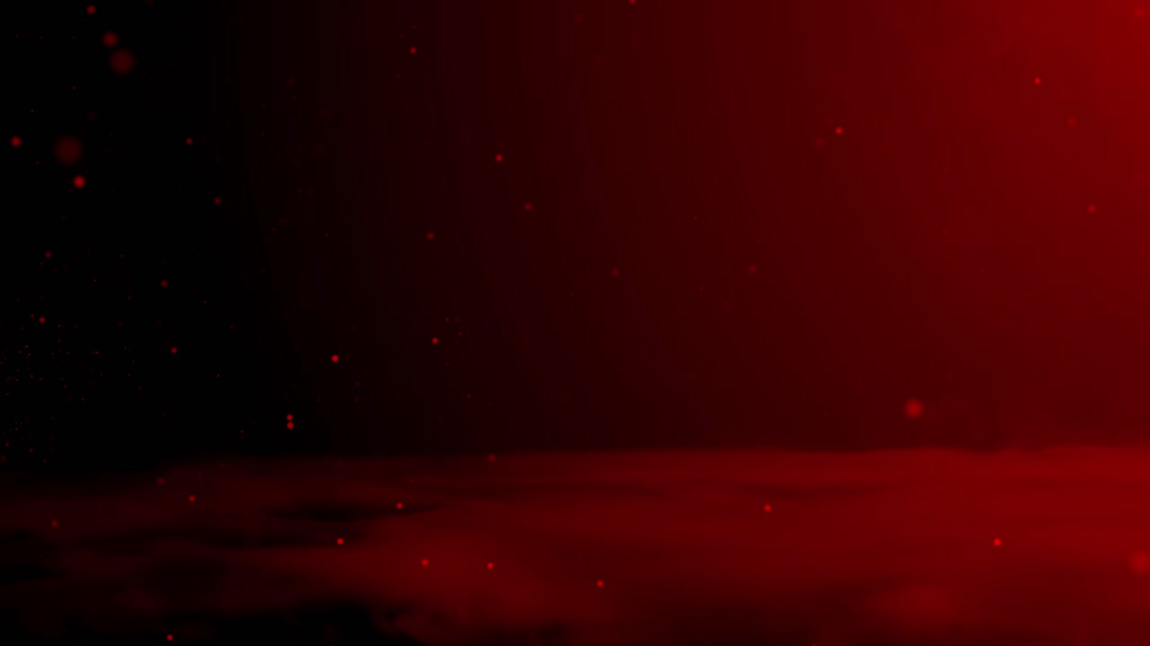 A dark, moody background with red smoke and glowing particles drifting slowly. For atmospheric, horror, or abstract concepts. Seamless loop