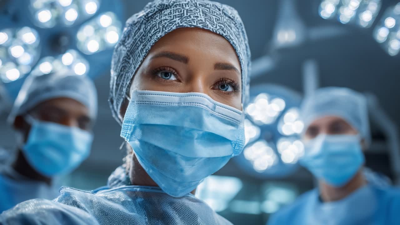 In a sterile surgical environment, a focused healthcare professional prepares for a critical procedure, highlighting teamwork and dedication in modern medicine
