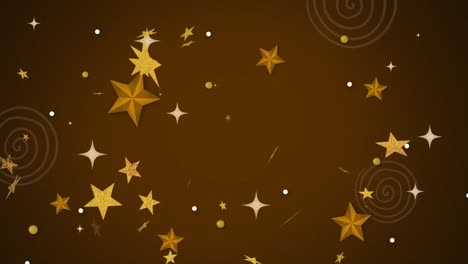 Animation-of-gold-christmas-stars-and-spots-of-light-on-dark-background