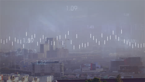 Animation-of-statistical-data-processing-against-aerial-view-of-cityscape