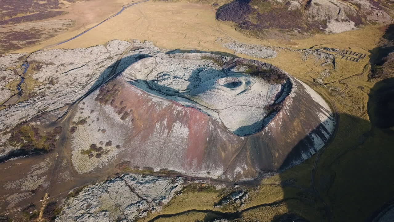 4k Aerial view of huge volcano crater in Iceland