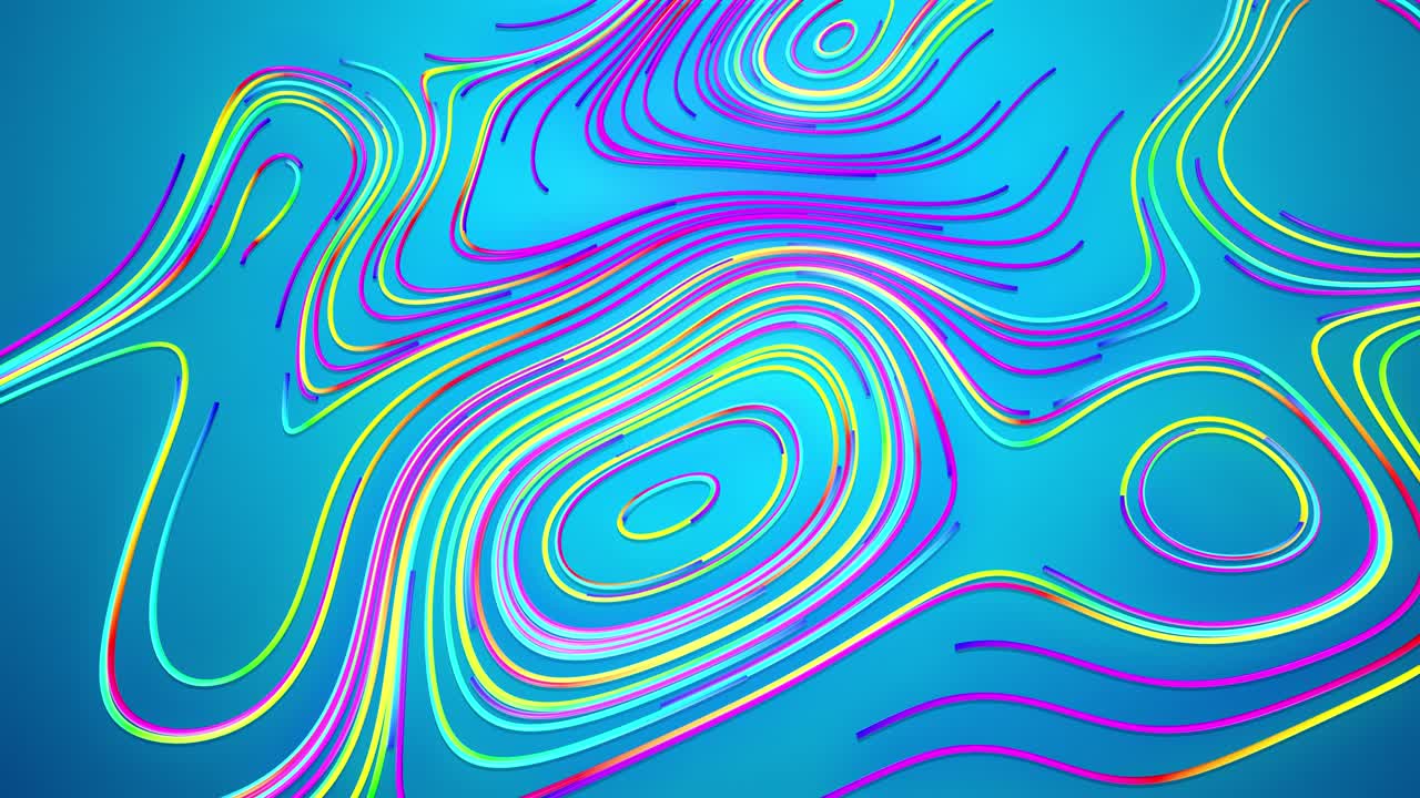 4k abstract bg with moving lines or wires forming curl noise on blue plane. Concept of abstract computing neural network or ai. Multicolor curved lines on plane. Luma matte as alpha channel.