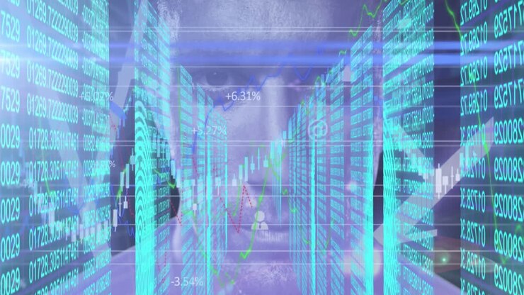 Animation of biometric fingerprints and data processing over mans face