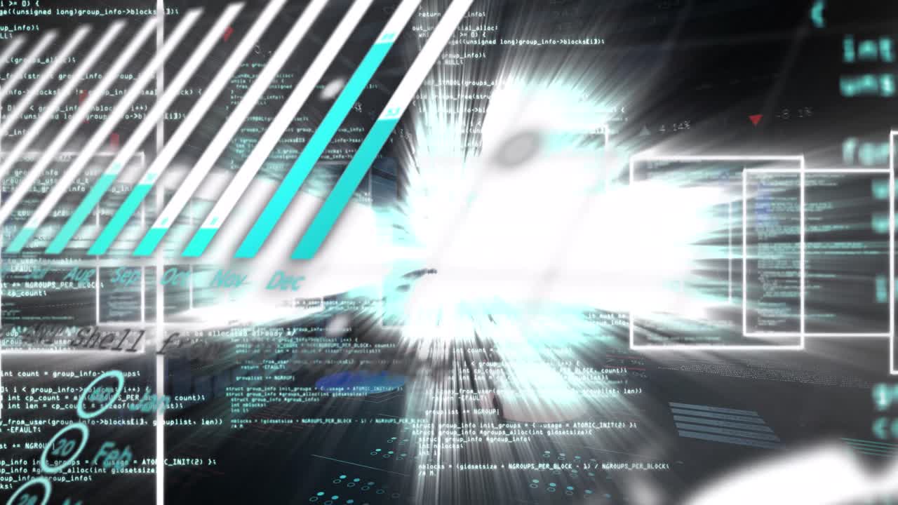 빛나는 불빛 위에서 디지털 데이터 처리의 애니메이션