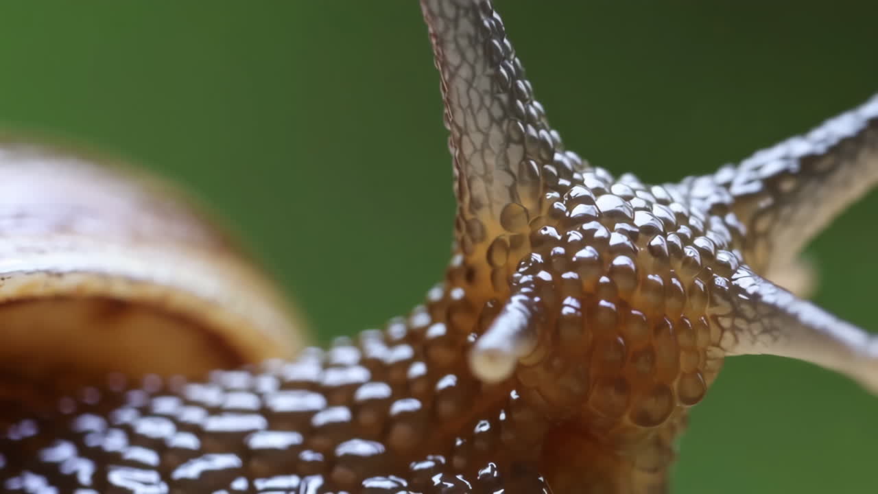 Macro Close-up of a Snail's Head and Tentacles